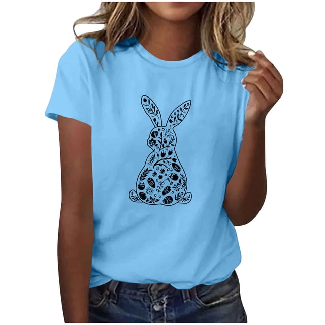 Tauxra Hauts d'Été à Manches Courtes pour Femmes, T-Shirts à Col Rond pour Femmes, Blouse T-Shirt Décontractée à Imprimé de Pâques