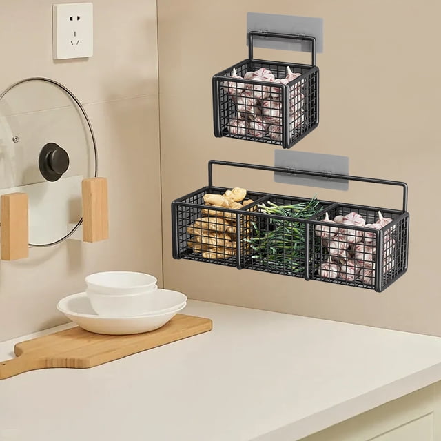 XWSHYW Aparatos de Utensilios de Cocina. Estante de Cocina para Condimentos, Cesta para Ponche de Especias, Estantes de Almacenamiento de Condimentos de Ajo y Jengibre Montados En La Pared para Cocin