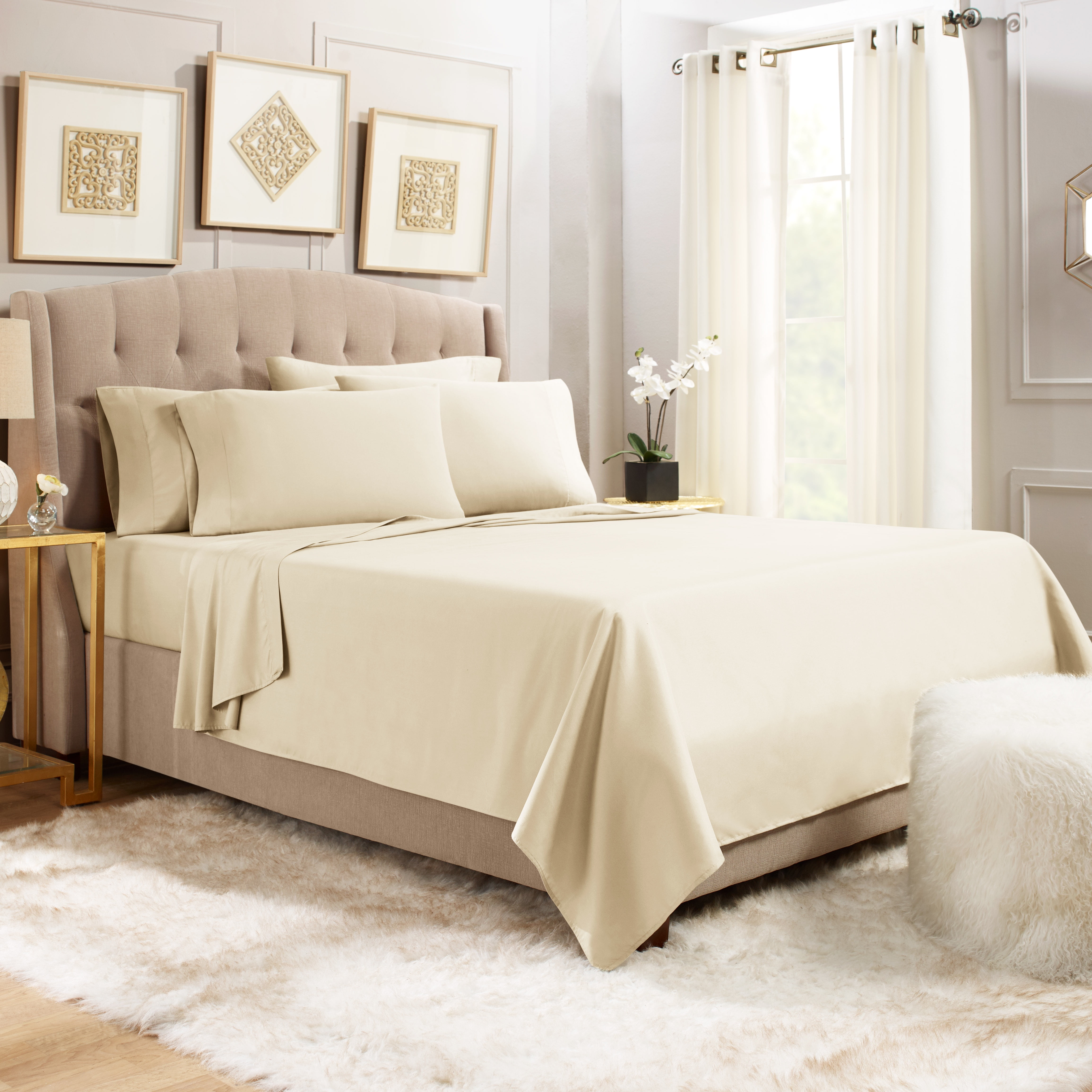 Details about   NEW Silky Metallic Gold Blush Grey Charmeuse 7 pcs Cal King Queen Comforter set 