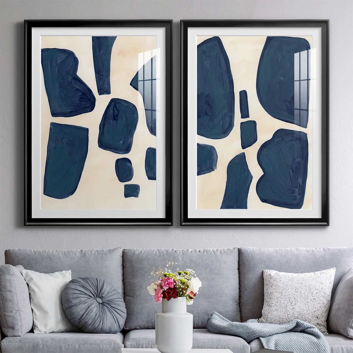 Wexford Home Blue Pieces I Abstract Art, Framed Art, 22.5" x 30.5" Black Frame, Ready-Hang