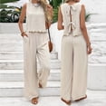 thumbnail image 2 of Byworldtasic 2 Piece Summer Outfit for Women Backless Tie Back Vest Wide Leg Flowy Beach Pants Casual Vacation Matching Sets, 2 of 5