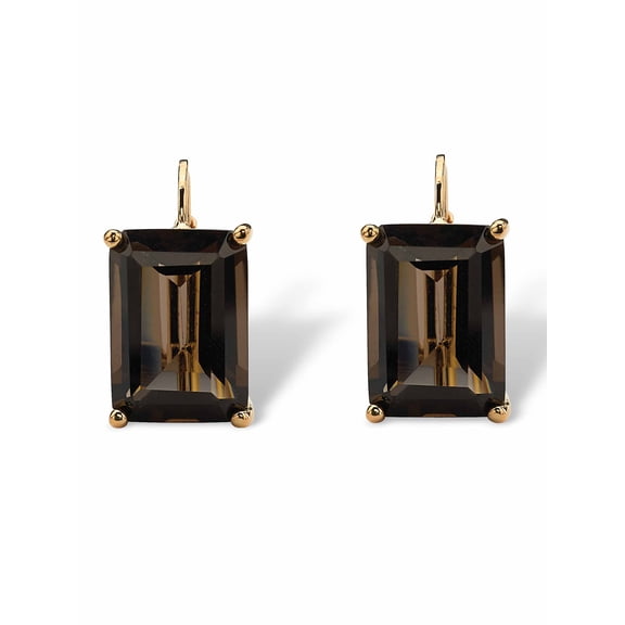 PalmBeach Jewelry 14.50 TCW Emerald-Cut Smoky Quartz Gold-Plated Drop Earrings