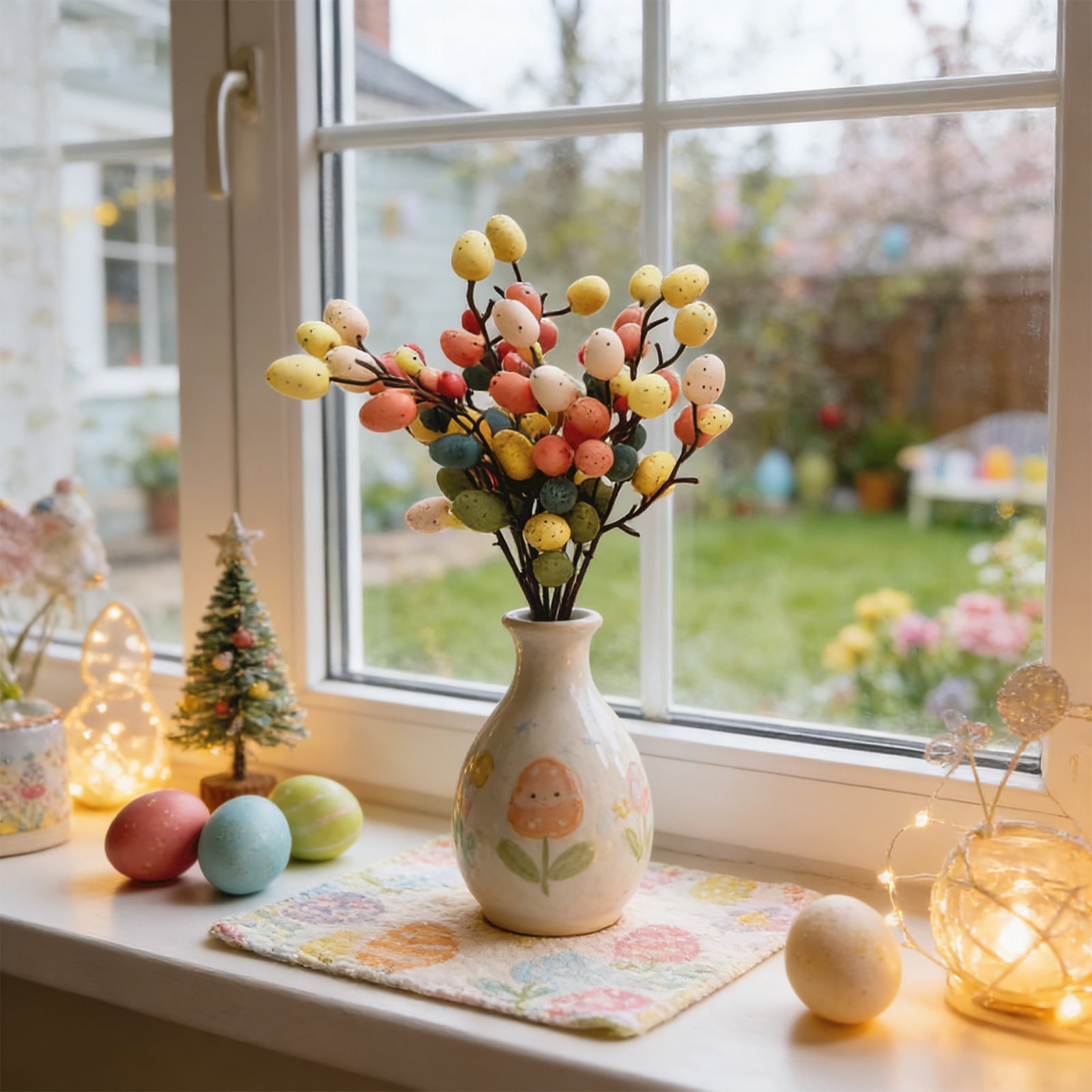 Easter Egg Picks 8 Pack Artificial Egg Stems Colorful Easter Egg Decorations for Home Decor Centerpiece Flower Arrangement-13in