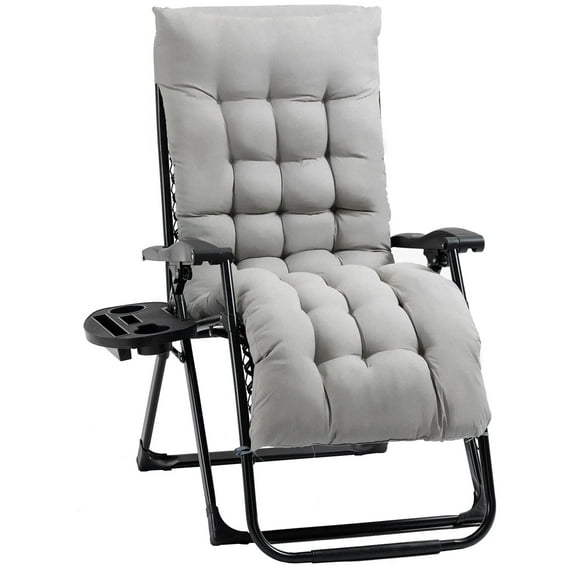 Resenkos Padded Zero Gravity Chair, Folding Recliner Chair with Cup Holder Cushion, Gray