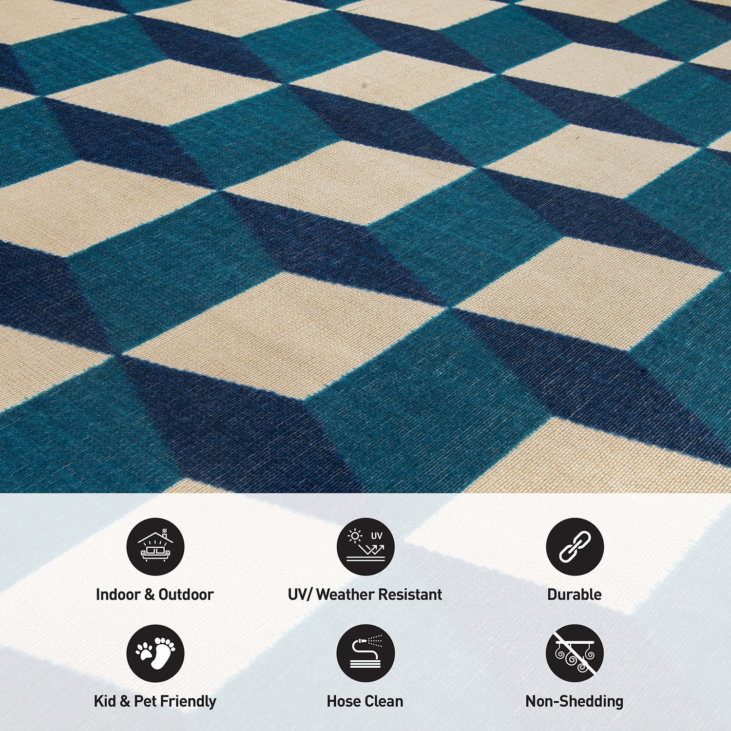 World Rug Gallery Contemporary Geometric Flatweave Indoor/Outdoor Area Rug - BLUE 5' X 7'