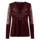 thumbnail image 4 of Mujeres Sexy Rhinestone V-Cuello Encaje Empalme Malla Manga larga Jersey Top Blusa Camiseta Pompotops  gfhjh22837, 4 of 5