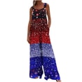 thumbnail image 6 of Jinhomg Summer Rompers for Women Casual Loose Spaghetti Strap Wide Leg Jumpsuit Patriotic American Flag Overalls Independence Day Playsuit Blue XXL, 6 of 9