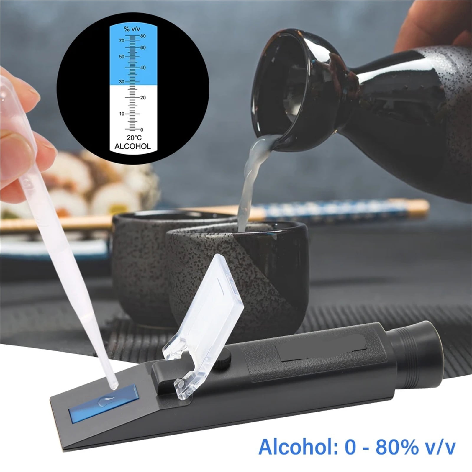 Specialised 0-80% Alcohol Refractometer Alcohol Content Tester Brew Meter Whisky Brandy Vodka Tequila Chinese Spirits