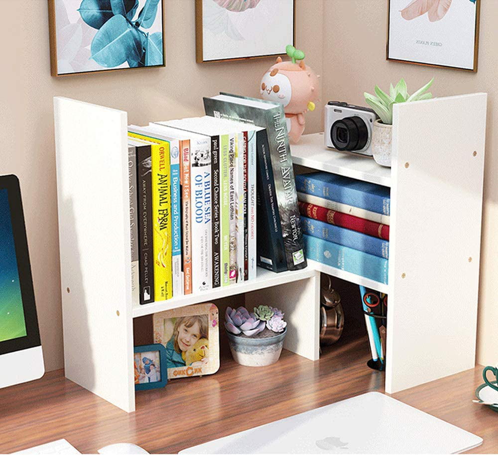 Wood Desktop Bookshelf Adjustable Literature Display Rack Office Supplies Desk Organizer Black Assembled Countertop Bookcase 