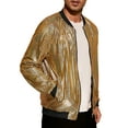 thumbnail image 4 of INSPIRE CHIC Holographic Varsity Jackets for Men's Full Zip Up Party Shiny Metallic Bomber Jackets M Golden, 4 of 6