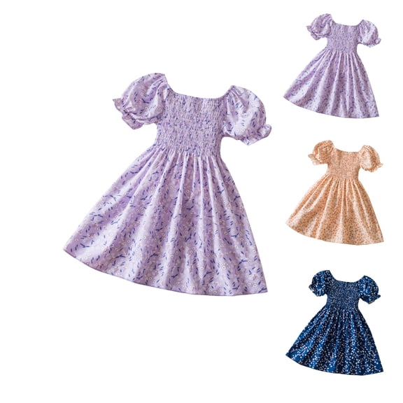 YHAJDS Girls Short Sleeve Puff Dress Floral Print Mesh Tutu Elastic Waist Summer