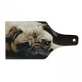 thumbnail image 1 of Pug Cutting Board, Photograph of a Pet Its Little Paws Pure Bred Dog Image Animal Fun, Decorative Tempered Glass Cutting and Serving Board, Wine Bottle Shape, Brown Pale Brown, by Ambesonne, 1 of 1