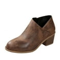 thumbnail image 3 of Kopltyrfg Womens Slip on Ankle Boots V Cutout Round Toe Chunky Stacked Low Heel Booties Fashion Side Zipper High Top Comfortable Short Boots Women's Casual Dress Block Heel Walking Booties (Brown,42), 3 of 4