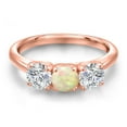 thumbnail image 3 of Gem Stone King 18K Rose Gold Plated Silver White Ethiopian Opal and Lab Grown Diamond Engagement Ring for Women | 1.30 Cttw | Round Cabochon 5MM | Gemstone October Birthstone | Size 7, 3 of 6