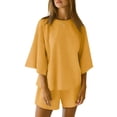 thumbnail image 2 of Women 2 Piece Outfits 3/4 Sleeve Tops and Elastic Waist Shorts Lounge Sets, 2 of 6