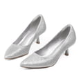 thumbnail image 2 of LuckLilac Women's Pumps 2.1inch Shoes Slip-Resistant Dress Shoes, Low Kitten Heel, Pointy Toe, Silver,7M, 2 of 5