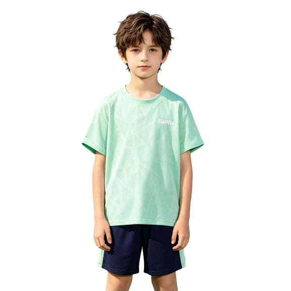 Bysome Boys Outfit Set Solid Color Short Sleeve Crew Neck Tees With Shorts Set Breathable Boys Outfit Size 3-4 Years Green