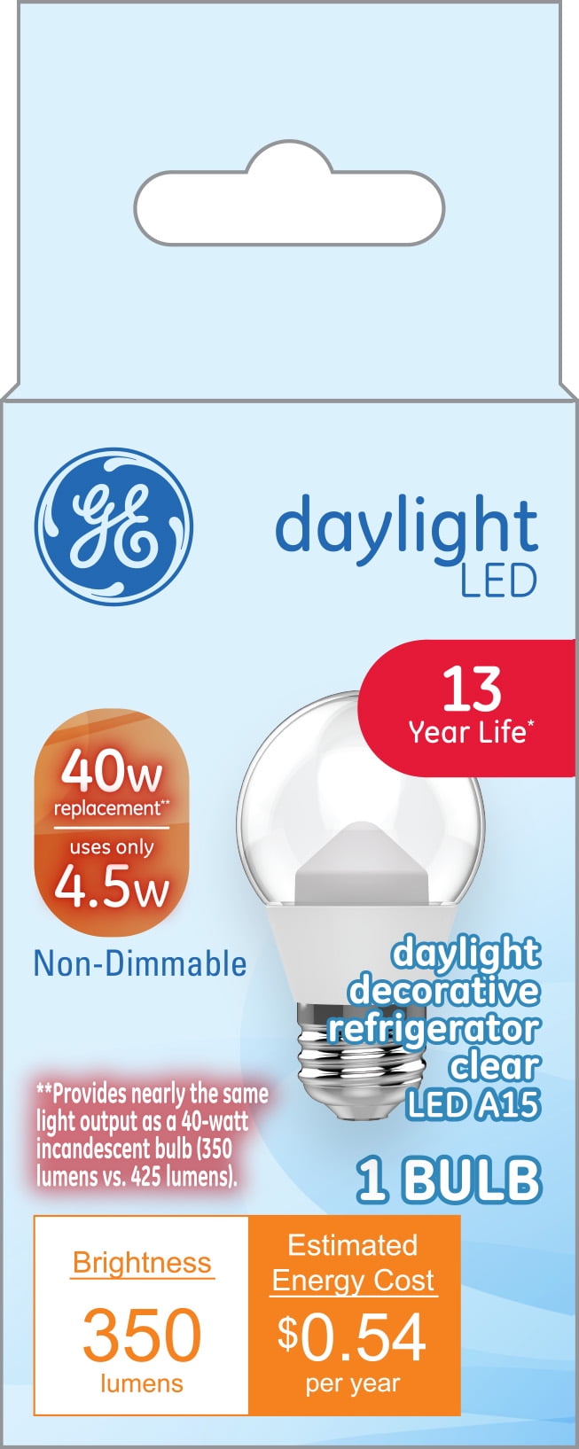 GE LED Daylight 4.5Watt (40W Equivalent) A15 Appliance Light Bulb