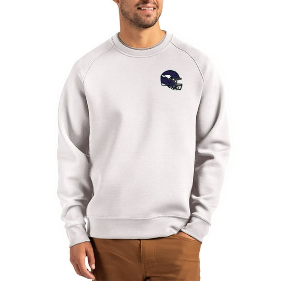 Men's Cutter & Buck Gray Minnesota Vikings Helmet Roam Recycled Raglan Pullover Sweatshirt