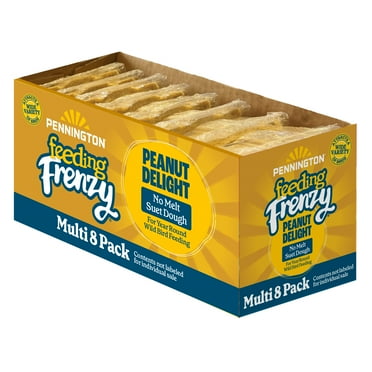 Pennington Feeding Frenzy Peanut Delight Suet, 11.75 oz. Cake, Wild Bird Food, 8 Count Value Pack, Fresh