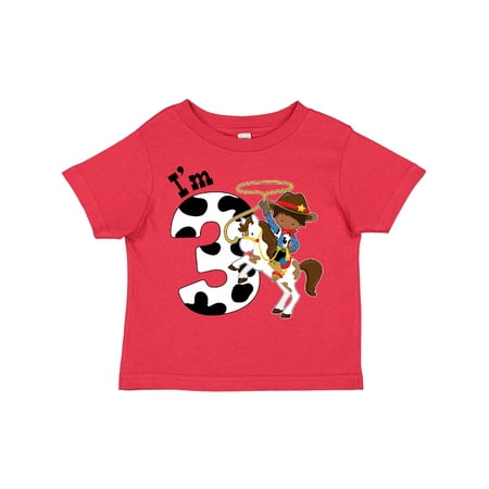 

Inktastic I m Three-cowboy Riding Horse Birthday Gift Toddler Boy Girl T-Shirt
