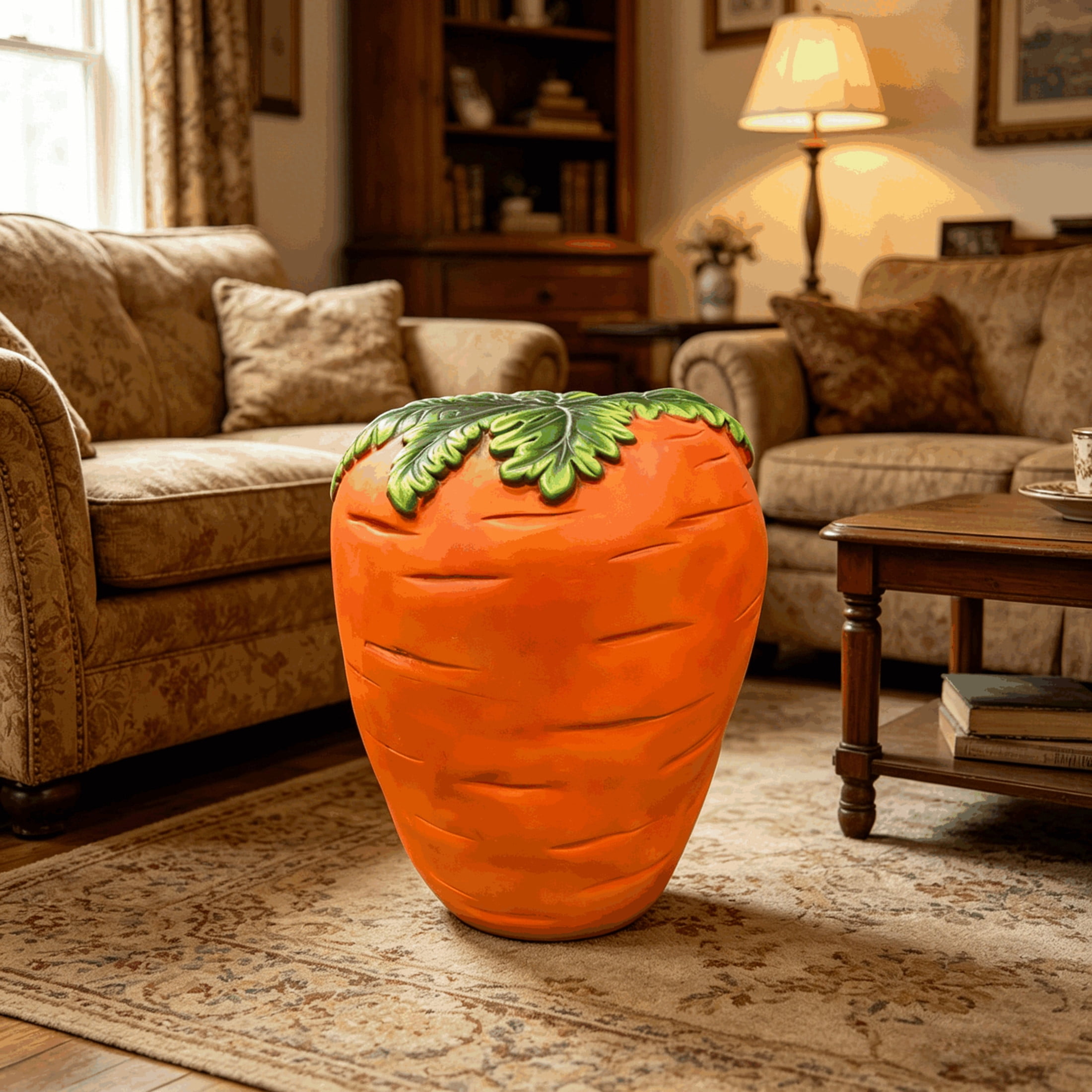 Noble House Carrot Stool, Cute Fairy Decorative Statue, Outdoor Creative Figurine Seat for Patio, Garden, Orange