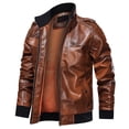 thumbnail image 2 of Homenesgenics Men's Leather Jacket Coats Men's Fashion Jacket Pure Color Zipper Stand Collar Imitation Leather Coat Tops, 2 of 8