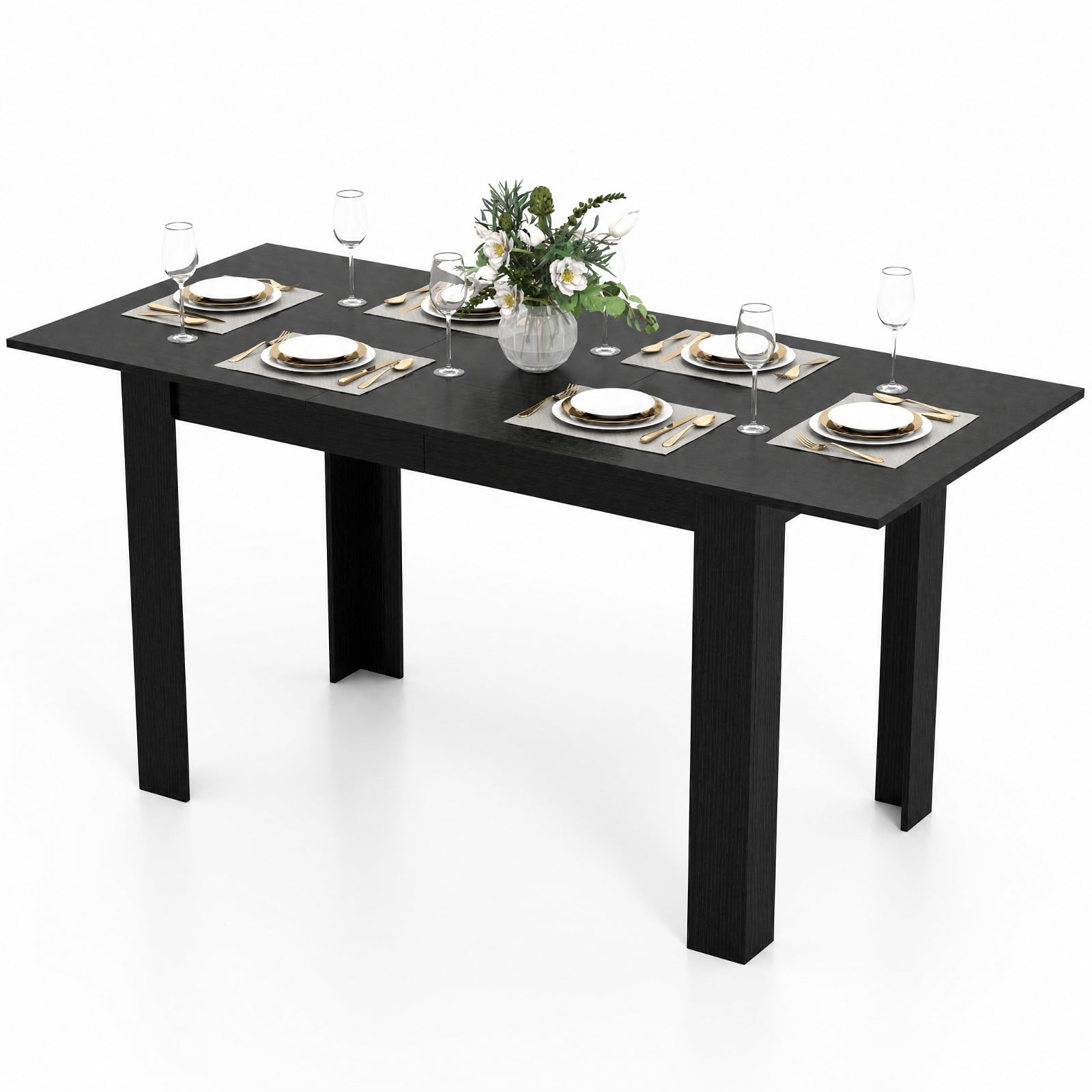 Furnibear Extendable Dining Table for 4 to 8 People with Sliding Rails and Thick L Shaped Legs for Kitchen and Dining Room, Black