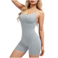 thumbnail image 2 of Roncen Women Workout Seamless Jumpsuit Yoga Ribbed Bodycon One Piece Spaghetti Strap Shorts Romper, 2 of 7