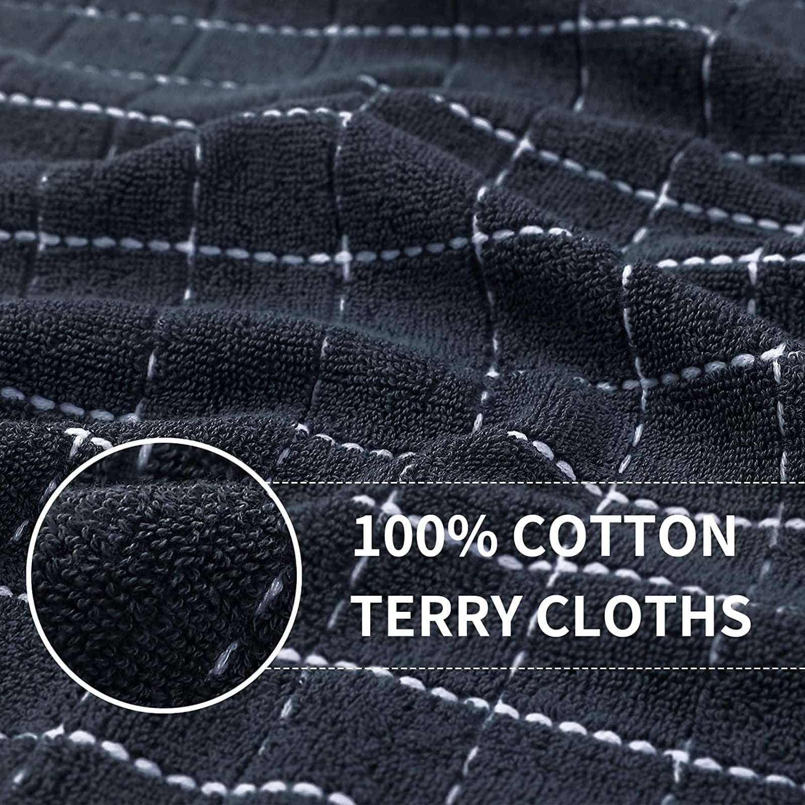 Cotton Terry Kitchen Towels(12*12inches), Checkered Designed, Soft and Super Absorbent Dish Towels, 4 Pack - Dark grey