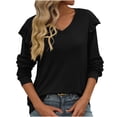 thumbnail image 1 of Timegard Fall Tops for Women Ruffle Long Sleeve V Neck T Shirts Casual Solid Color Comfy Blouses, 1 of 3