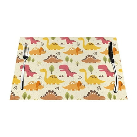 

PUREYAH Table Placemats Set of 1 Washable Heat Resistant Cartoon Fun Colorful Dinosaurs Table Decorations Placemats for Dining Room Kitchen