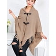 thumbnail image 5 of LELINTA Women Batwing Tassel Irregular Hem Two Button Split Wrap Cardigan Poncho Sweater Coat, 5 of 6