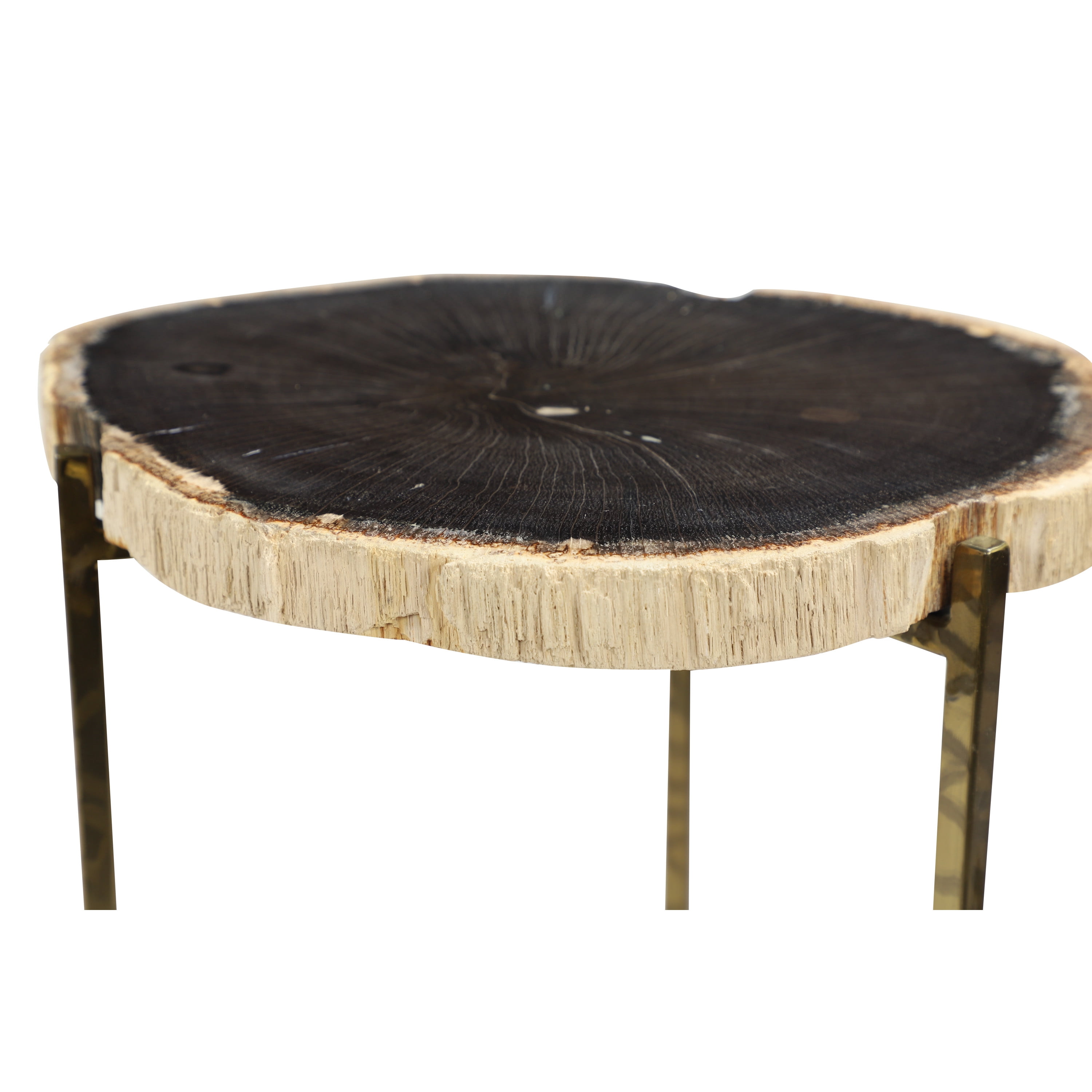 DecMode 12" x 26" Gold Petrified Stone Petrified Wood Accent Table with Gold Base, 3-Pieces