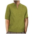 thumbnail image 2 of JINMGG Mens Tops Clearance under $5,Men's Fashion V-neck Solid Color Cotton and Linen Short Sleeve T-Shirt Tops,Green XXL, 2 of 4