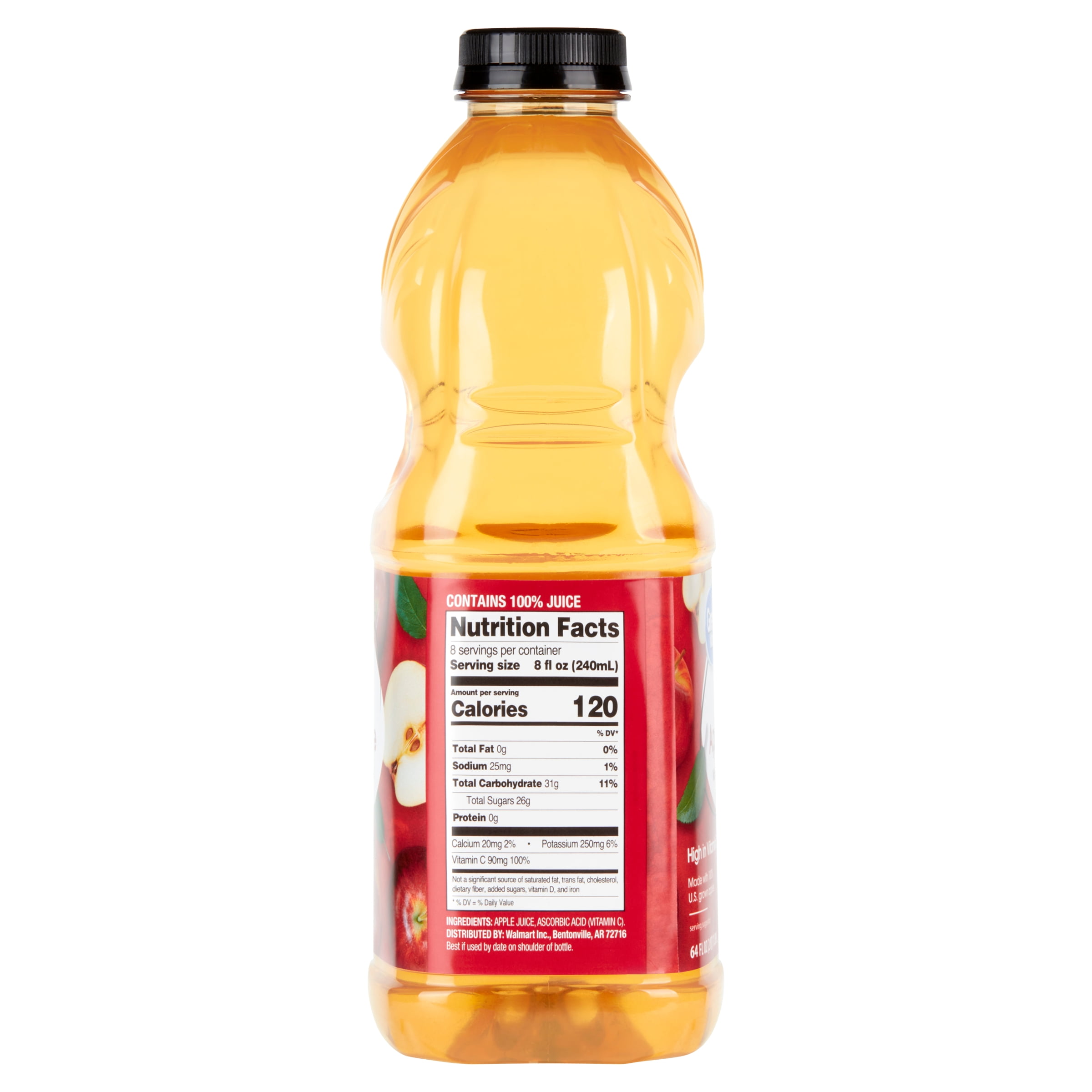 Great Value 100% Apple Juice, Not from Concentrate, 64 fl oz (Shelf Stable)
