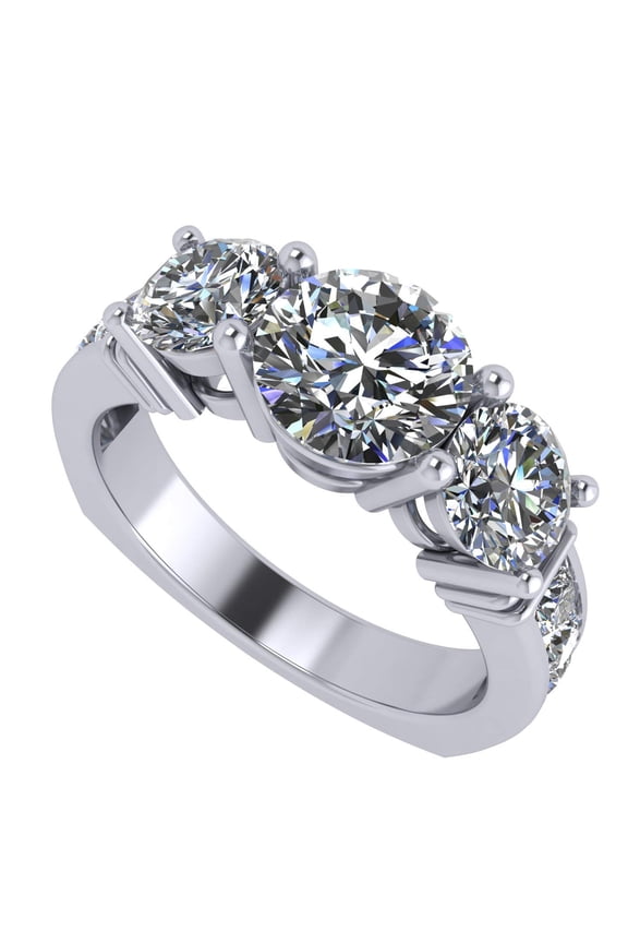 Straight Bar Style Sterling Silver CZ 3 Stone Ring 2.50ctw (Euro) - Platinum Plated - Size 8