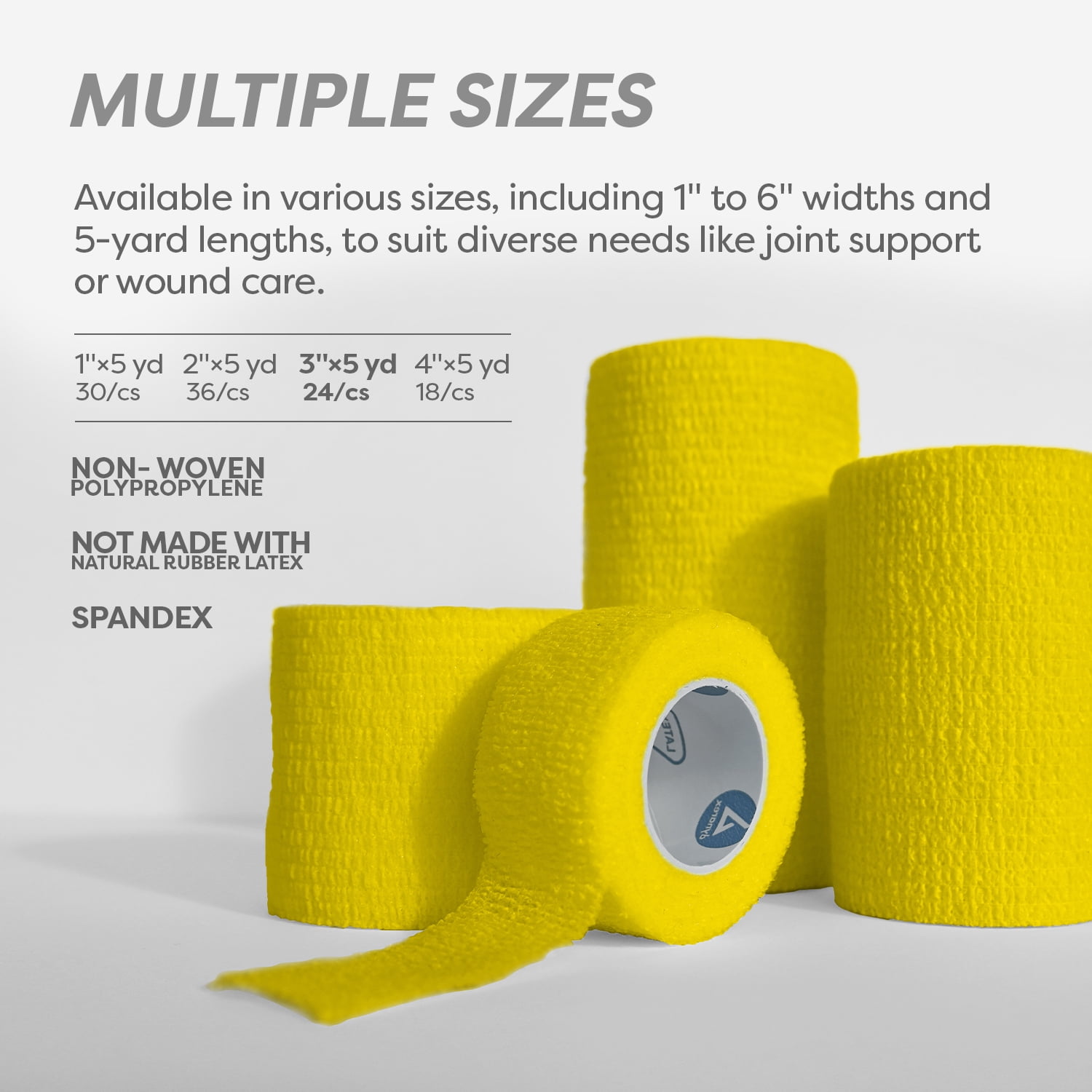 Dynarex Sensi-Wrap Self-Adhesive Bandages, 24-Pack, 3" x 5 yards, Yellow, Latex-Free, Colored Elastic Cohesive Athletic Tape, Tattoo Grip & Vet Wrap