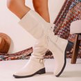 thumbnail image 5 of Women Knee High Slouch Boots Chunky Heel Buckled Mid-Calf Boots White 9.5(43), 5 of 9