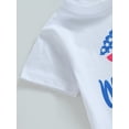 thumbnail image 6 of Bagilaanoe 4th of July Clothes for Toddler Baby Girls Stars Letter Print Short Sleeve T-Shirts Tops + Floral Flare Trousers 12M 18M 24M 3T 4T 5T Kids Independence Day Outfits 2pcs Long Pants Set, 6 of 9