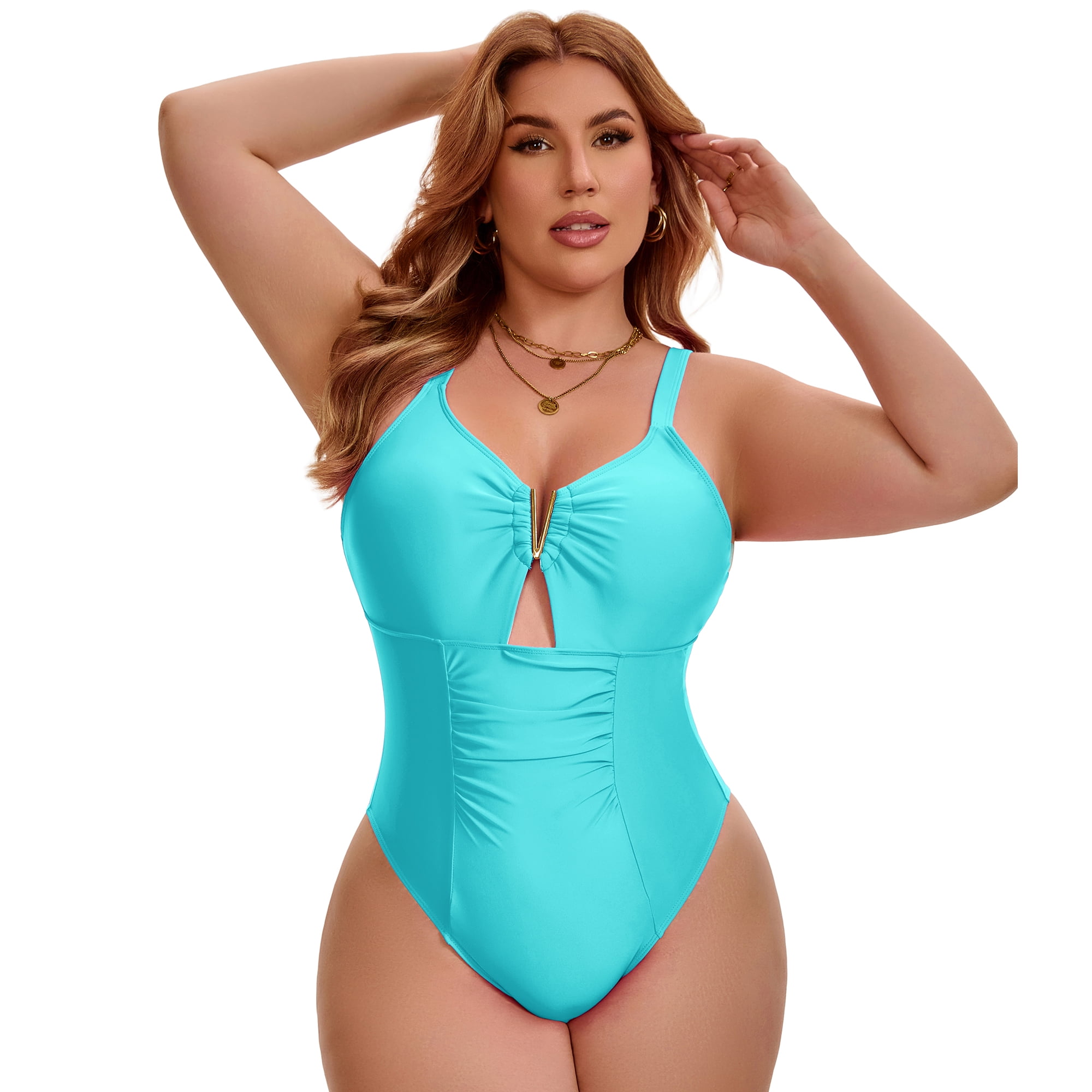 DARING DIVA Women's Plus 1 Piece V-Wire Cutout Push Swimsuit 3X Teal