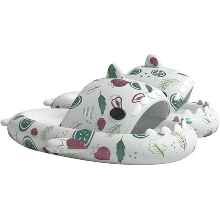 

Shark Sandals Slides for Women Men VREKEF Cute Novelty Cartoon Anti-Slip Open Toe Slides Summer Lightweight Shark Sandals Casual Beach Foam Shoes Unisex Fashion Cloud Shark Slippers(Fruit White)