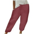 thumbnail image 2 of Dazajoo Cotton Linen Capris for Women Summer Drawstring Elastic Waist Pants with Pockets 2024 Womens Loose Fit Solid Color Capri Pants,Wine,XL, 2 of 6