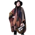 thumbnail image 1 of Women's Color Block Shawl Wrap Plus Size Cardigan Poncho Cape Open Front Long Winter Sweater Coat, 1 of 7