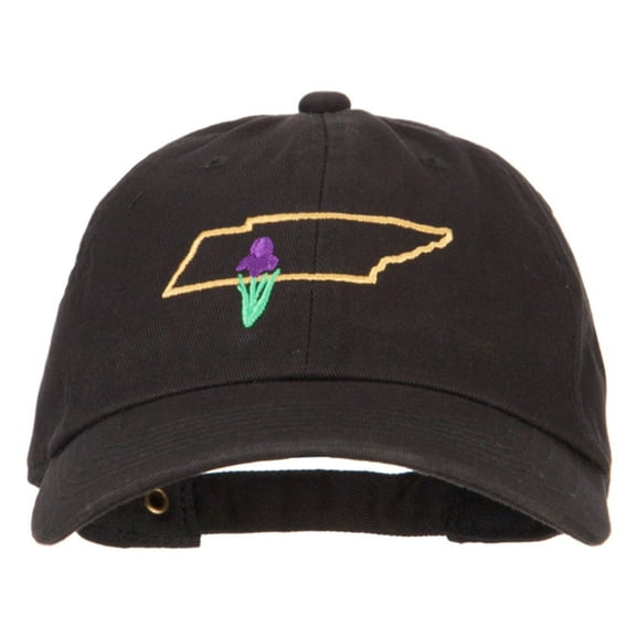 Tennessee Iris with Map Embroidered Unstructured Washed Cap - Black OSFM