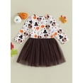 thumbnail image 3 of Toddler Baby Girl Thanksgiving Outfits PumpkinTurkey Print Long Sleeve Tutu Tulle Dress with Bowknot Set Fall Clothes, 3 of 7