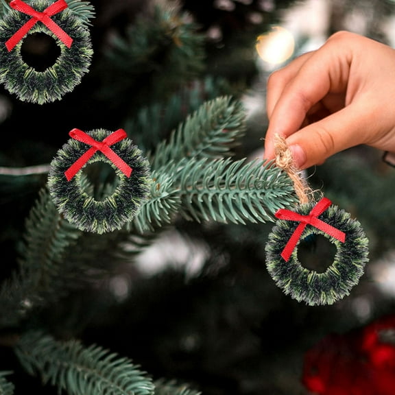 WHAMVOX Exquisite Miniature Christmas Wreaths for Dollhouse Decoration with Festive Green Plastic Design 12 Pieces