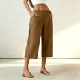 thumbnail image 4 of Women's Cotton Blend High Waisted Wide Leg Capri Pants,Casual Cropped Trousers with Pockets for Summer Wear,Coffee,Women's Capri XL, 4 of 7