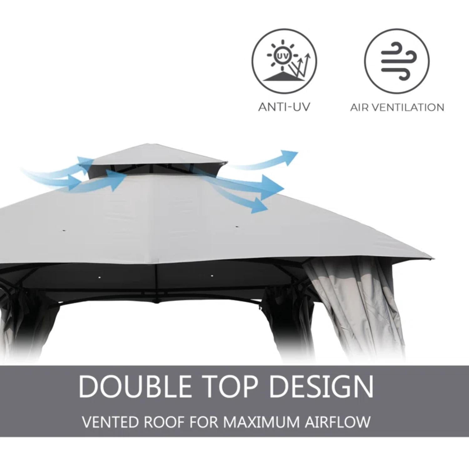 Grand Patio Gazebo Double Soft Top Outdoor Canopy - Waterproof, Anti-UV - 10x13 Ft, Gray