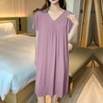 thumbnail image 5 of Plus Size Pajamas for Women New Womens Nightgowns Cotton Sleepwear Plus Size Sleep Shirt Short Sleeve Nightshirt Pleated Front Sleepshirt Purple XL, 5 of 5